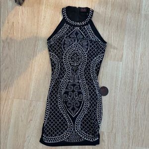 Black silver iridescent studded rhinestone dress